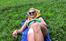 Serbian babe takes off shorts and fucks in public