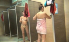 Amateur females soaping in public shower